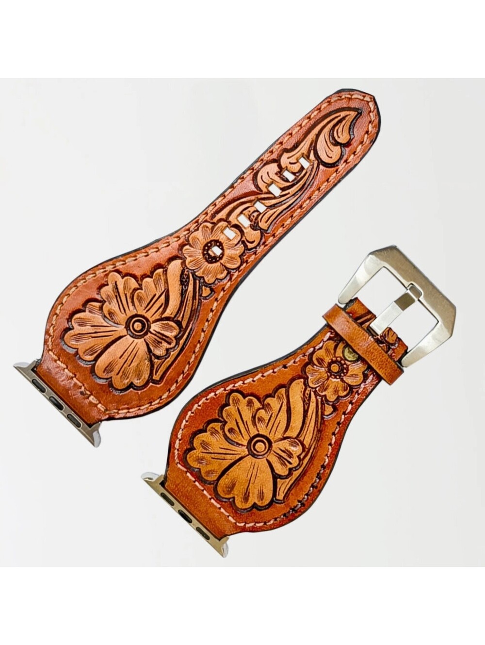Size 41- Genuine American Leather I Watch StrapHand Tooled Western Rodeo Hippie